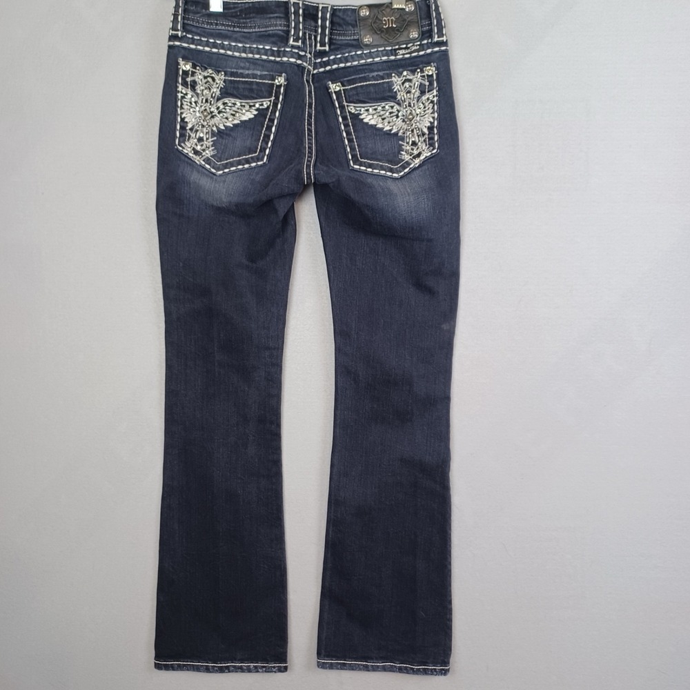 Miss Me Jeans 28x30 Blue Bootcut Dark Wash Stretch Rhinestone Pockets
